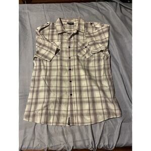 IrreverenShirt Mens XL Plaid Short Sleeve Button Up Pocket White Red